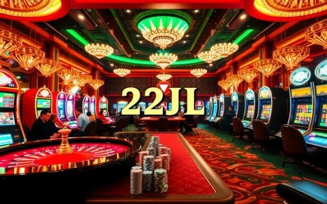 Players enjoying games in a vibrant casino atmosphere with 22JL branding visible on gaming interfaces.