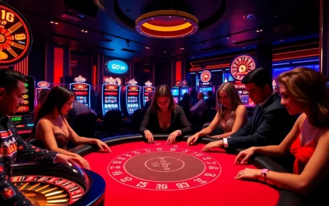 Engage in a thrilling go 88 igo experience at a glamorous casino table with vibrant lights and players.