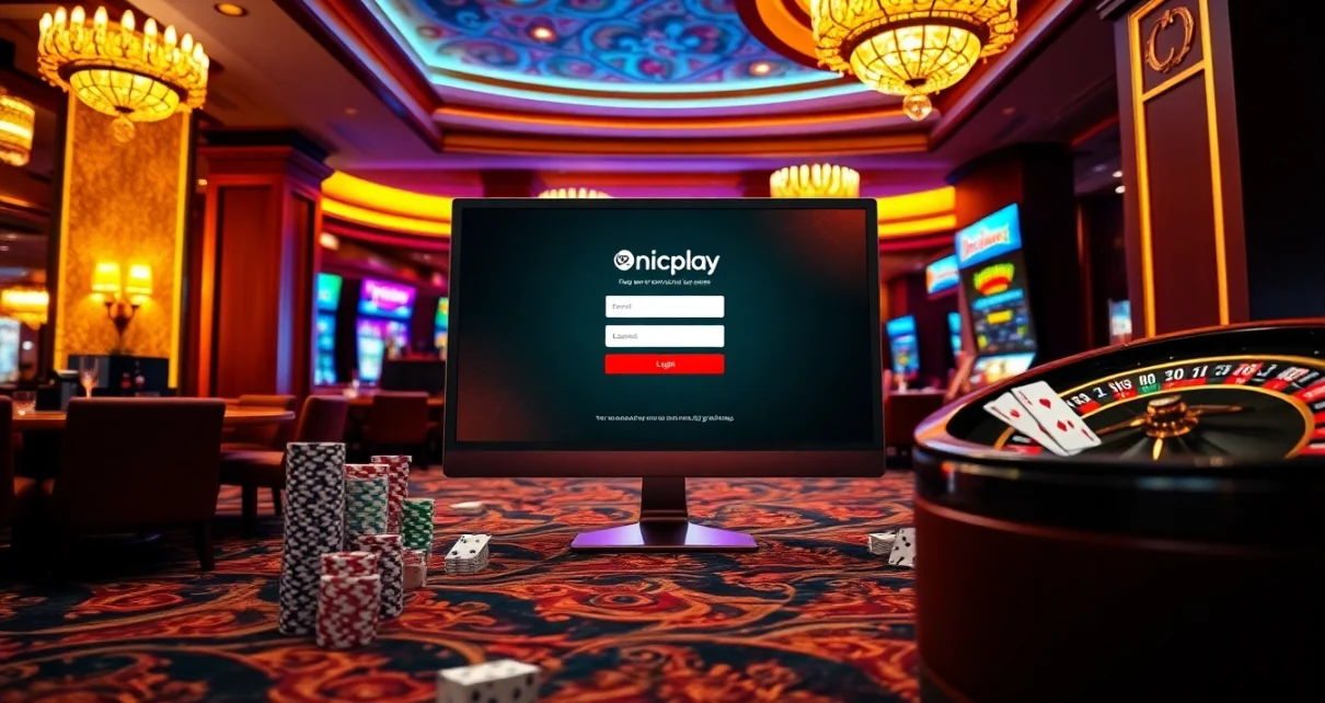 Login to Onicplay effortlessly with the exciting online casino interface amid captivating gaming elements.
