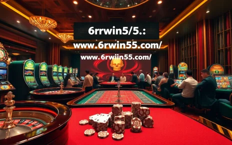 Experience thrilling gameplay at https://www.6rwin55.com/ with vibrant casino tables and eager players.