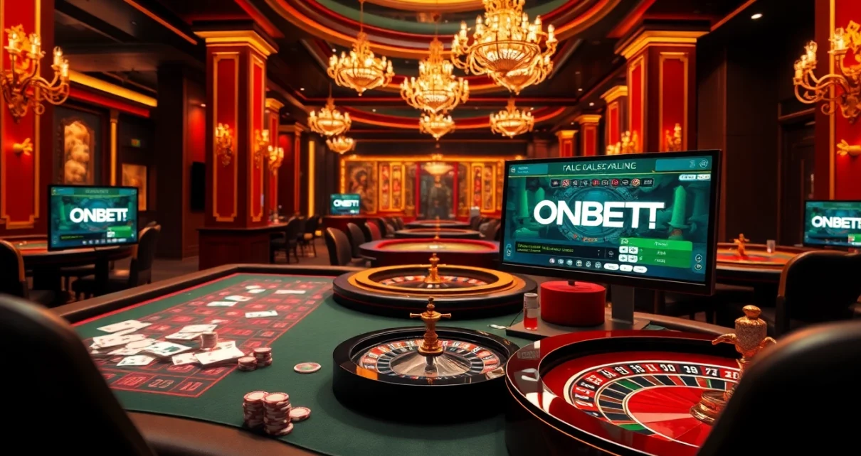 Experience the thrill of ONBET's casino games with engaging tables and stunning visuals.