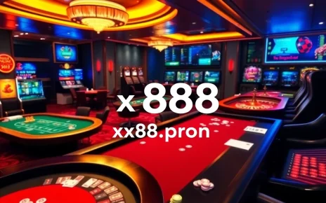 Experience thrilling gameplay at xx88.promo with a vibrant online casino atmosphere featuring tables, cards, and chips.