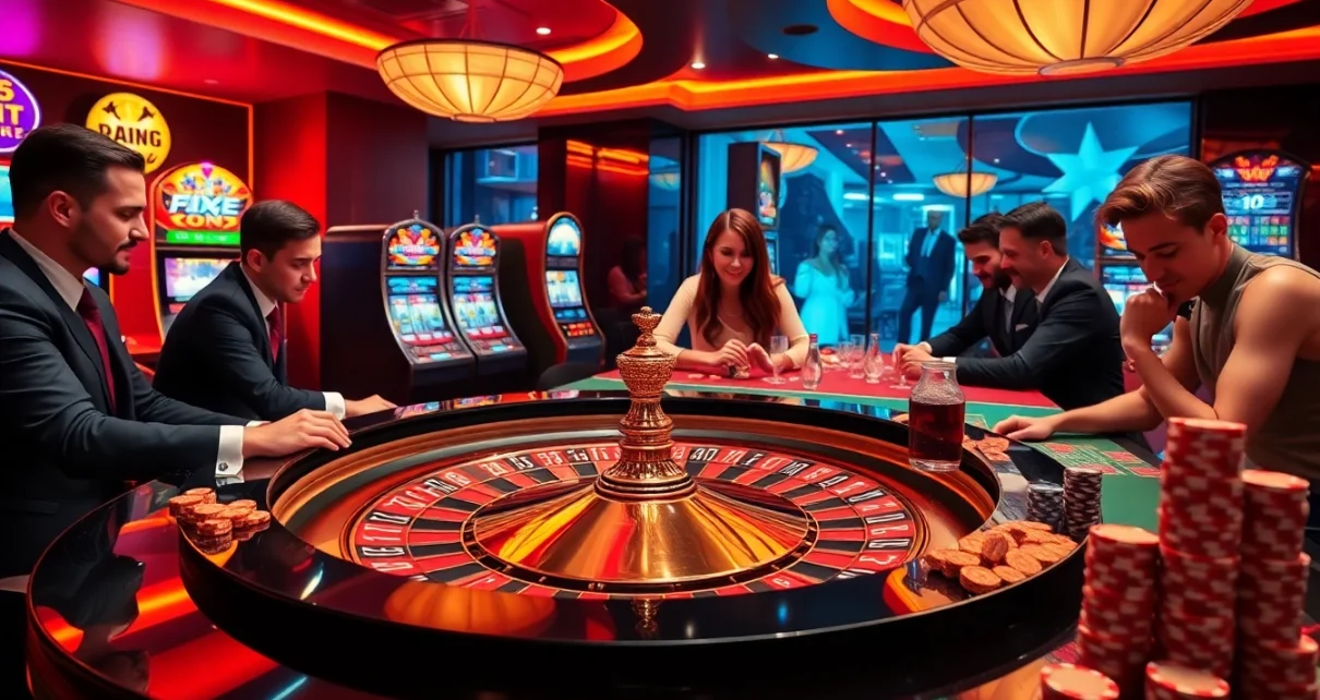 Experience thrilling casino action with players at the roulette table, showcasing https://vj88.online/ excitement.