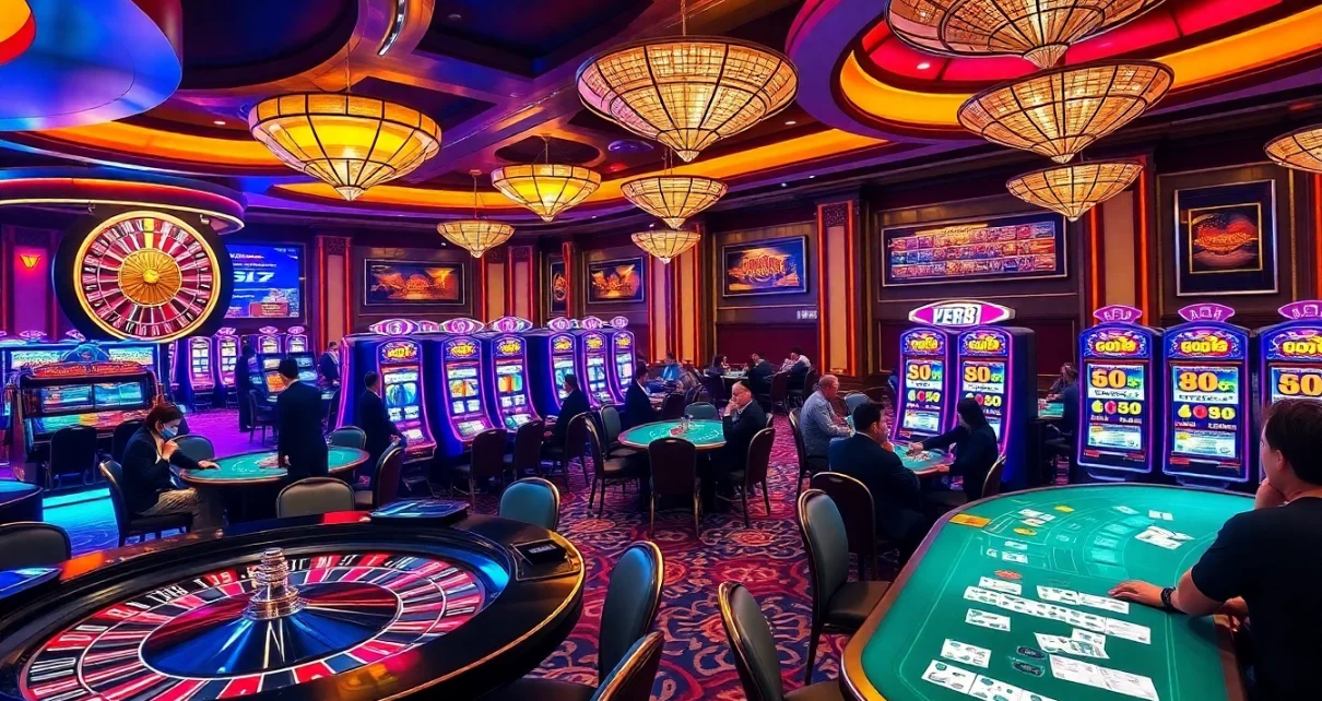 Experience the thrill of go 88 at an upscale casino with roulette and poker tables.