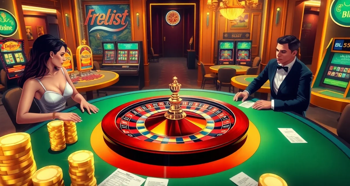 Gamblers enjoying a vibrant casino scene featuring roulette and the platform https://bl555.black.