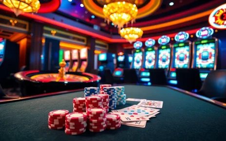 Experience high-stakes excitement with MK8 at a luxury casino table surrounded by vibrant gaming elements.