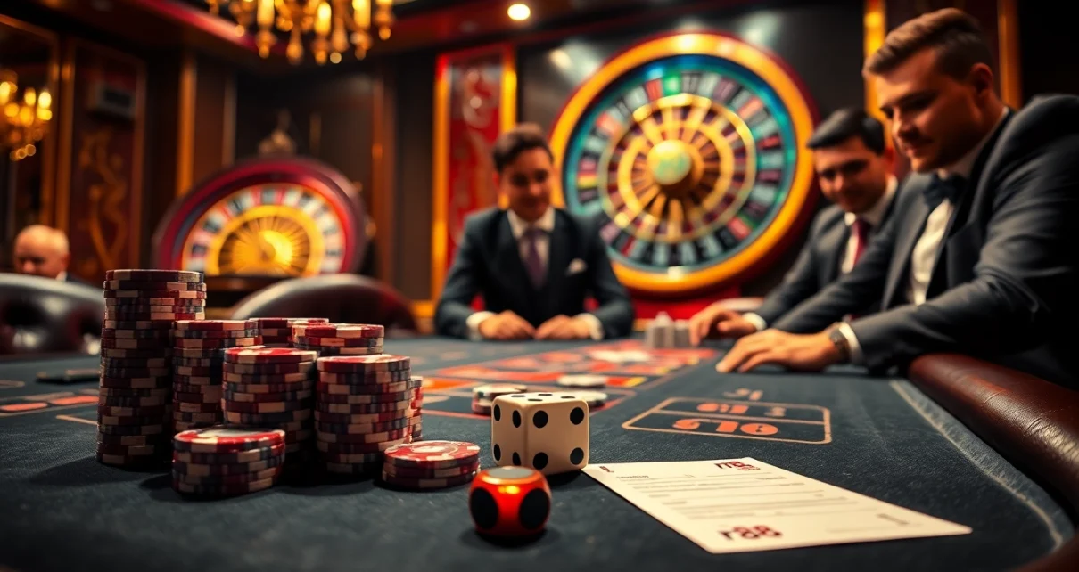 Experience thrilling high-stakes action at rr 88’s luxurious casino table filled with poker chips and dice.