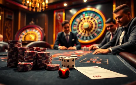 Experience thrilling high-stakes action at rr 88’s luxurious casino table filled with poker chips and dice.