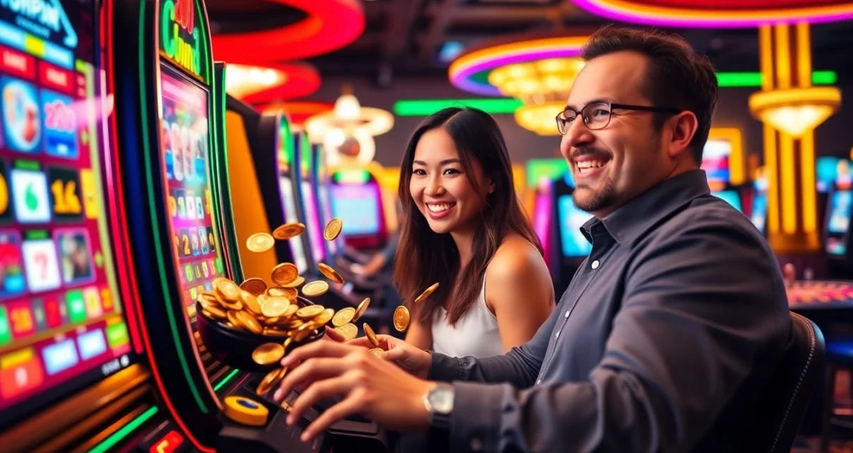 Winning on tt88 nổ hũ slot machine in a luxurious casino atmosphere filled with excitement.