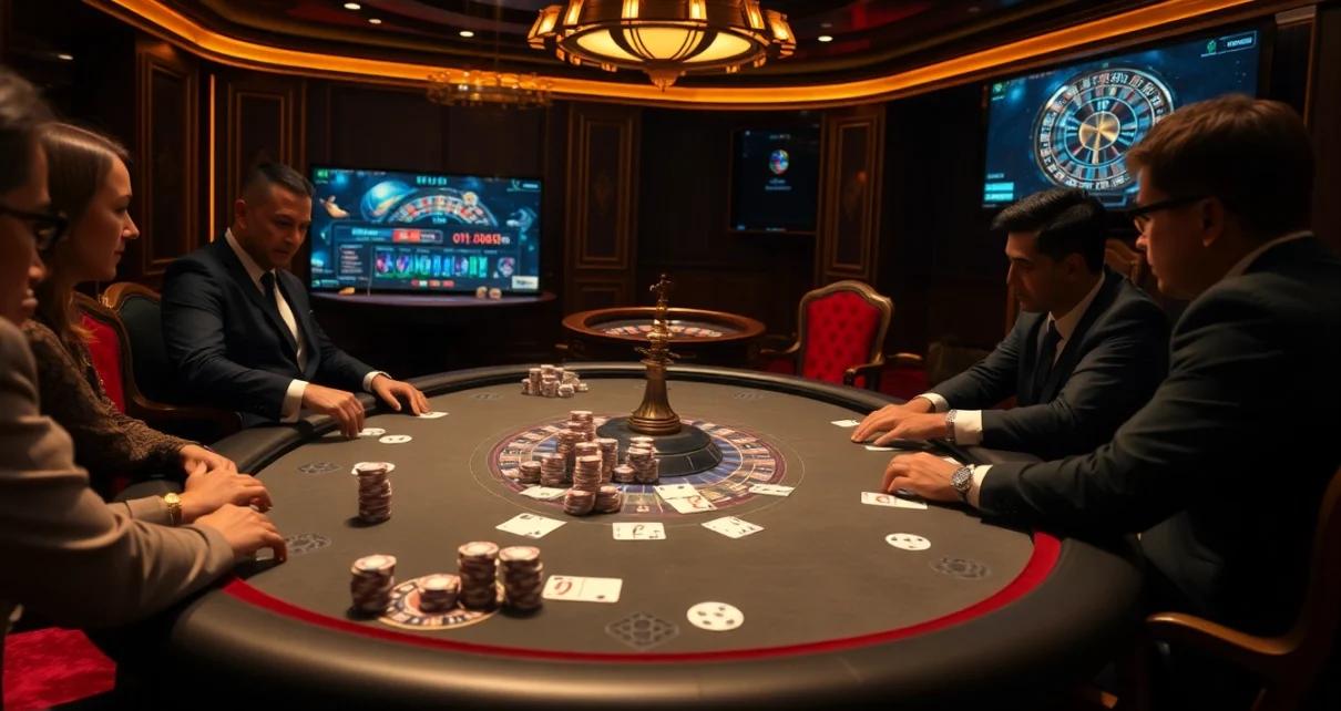 Experience the thrill of ee88e with elite poker players at a luxurious casino table.