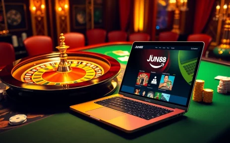 Exciting casino scene featuring jun88 com interface and poker elements.