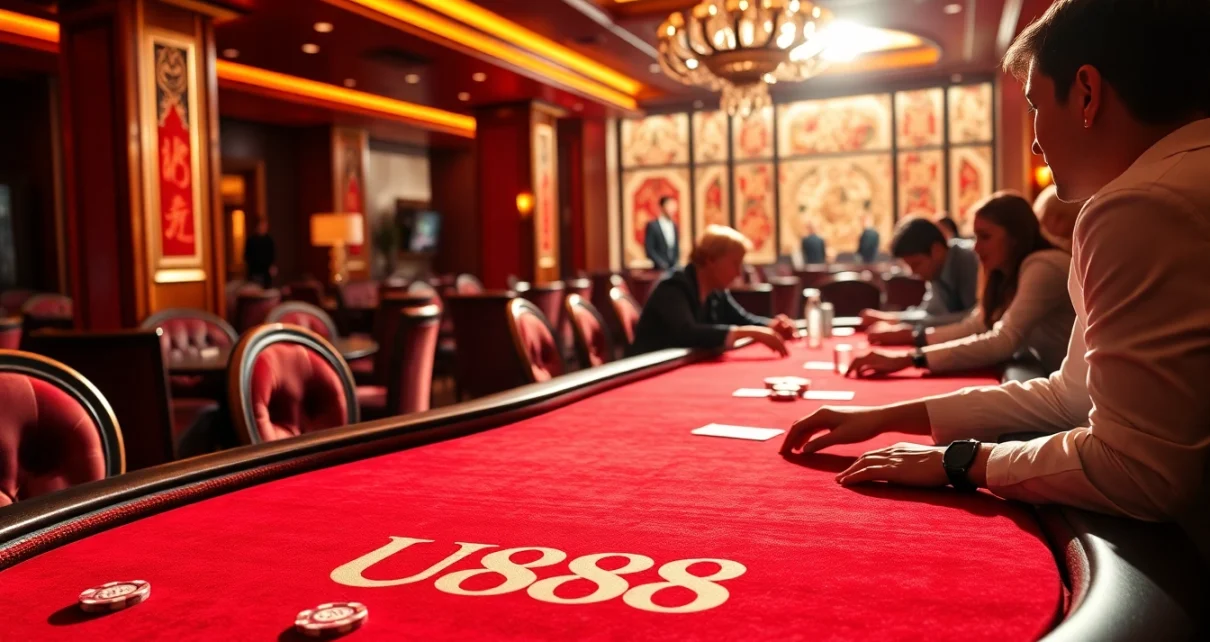 Experience the thrill of U888 at a luxurious poker table filled with excitement and elegance.