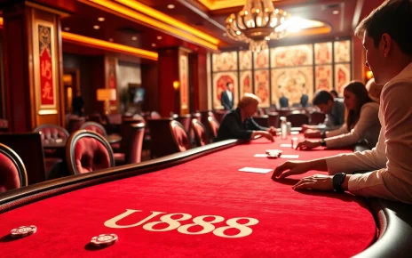 Experience the thrill of U888 at a luxurious poker table filled with excitement and elegance.