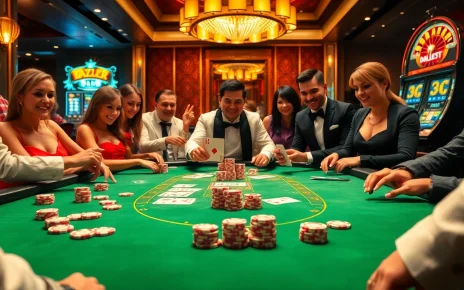 Players enjoying a thrilling blackjack game at a luxurious table, exploring winning strategies in the 222bd casino.