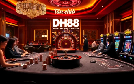 Visual representation of luxury gaming at Trang chủ DH88, featuring poker tables and roulette.