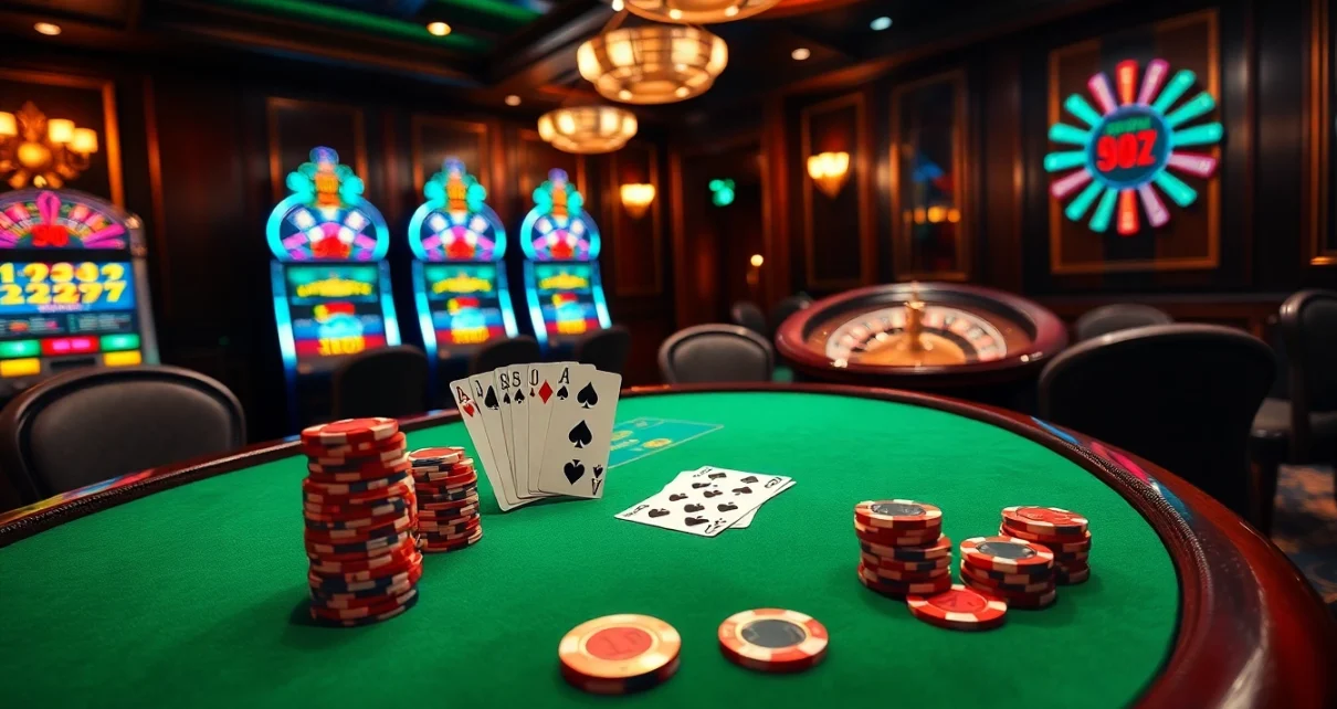 Experience thrilling poker action at https://10sunwin.vip/ with vibrant chips and cards.