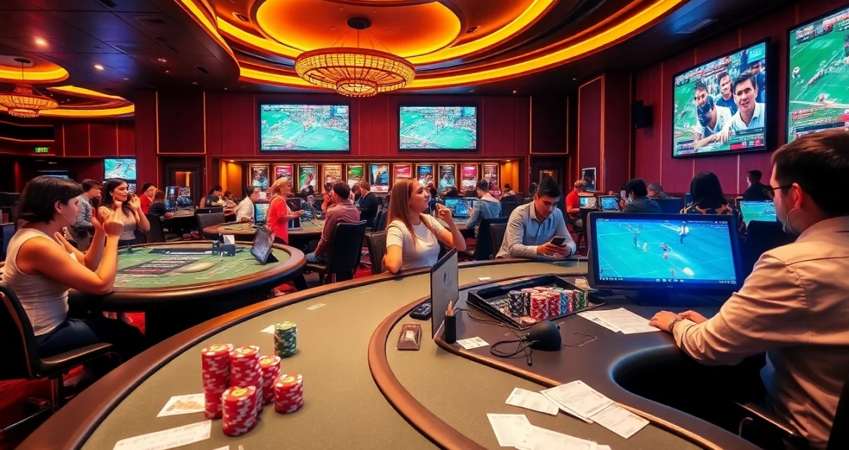 Exciting sports betting scene at thể thao pg88, with fans placing bets and enjoying the atmosphere.