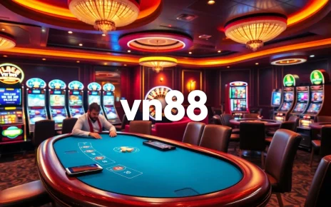 Experience thrilling games at vn88 casino with poker tables and vibrant slot machines.