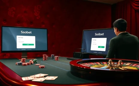 Engage with sbobet login on a sleek device at a vibrant, luxurious casino table filled with cards and chips.