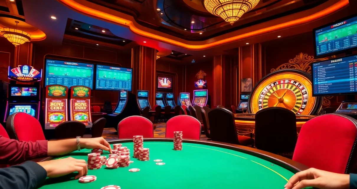 Stake את דרכך לניצחון בערב משחקי קזינו מרגש עם שולחנות צבעוניים ומכונות מזל.