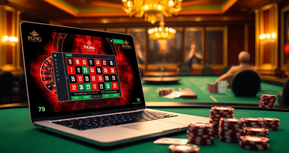 Experience thrilling gameplay at 79king with colorful poker chips and a luxurious casino atmosphere.
