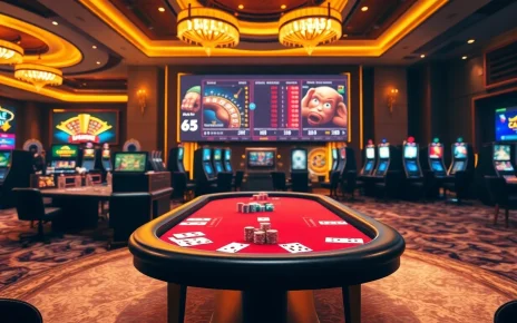 Engage in thrilling gameplay at https://23wini.online with a vibrant casino scene showcasing card games and slots.