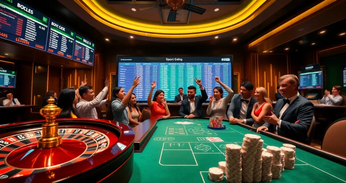 Exciting แทงบอลโลก betting scene with players engaging in luxurious gambling activities.