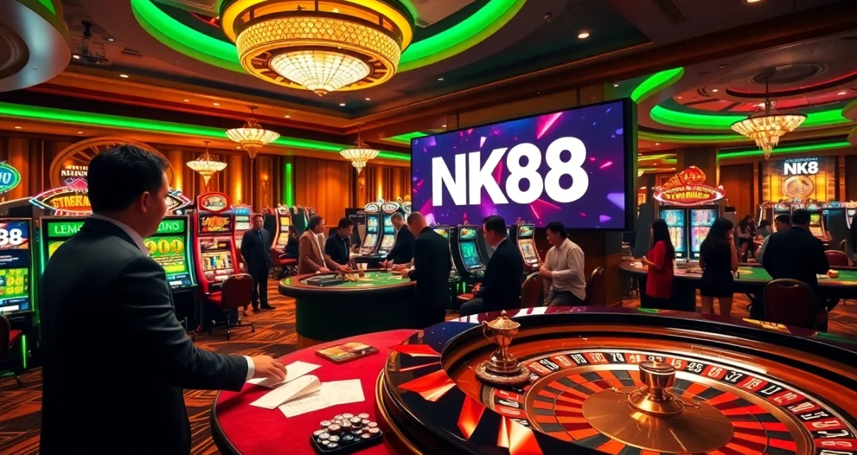 Experience excitement at the NK88 casino with vibrant games and engaged gamblers.