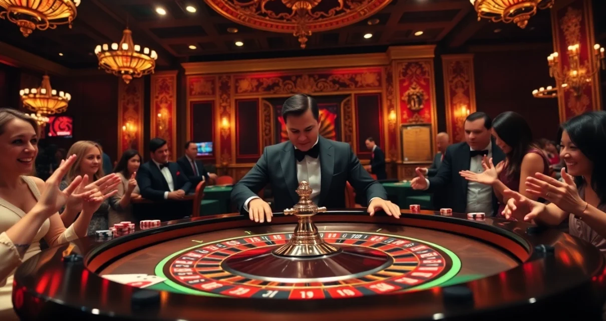 S8 roulette table in a luxurious casino setting with players engaged in excitement.