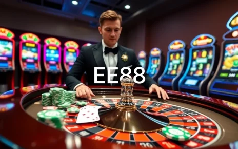 EE88 casino image showcasing an exciting roulette table and vibrant casino atmosphere.