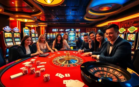 Players enjoy a thrilling TR88-themed casino experience with poker chips and slot machines.