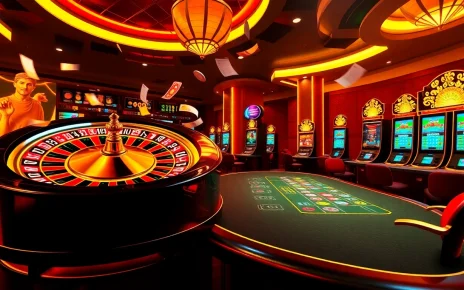Experience the thrilling atmosphere of LV88.COM with colorful slot machines and a lively poker table.