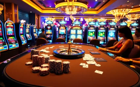 33WIN casino players eagerly engaging at a luxurious table with cards and chips.