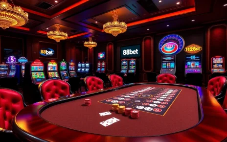 Experience the thrill of gambling with 88bet on a luxurious casino table filled with vibrant chips and cards.